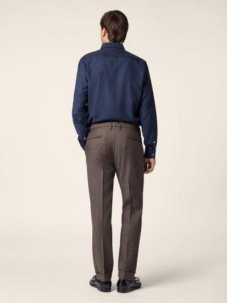 Jannik Regular-Slim Chino Pants in Brown Melange Wool Twill 4