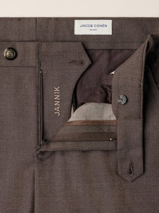Jannik Regular-Slim Chino Pants in Brown Melange Wool Twill 5