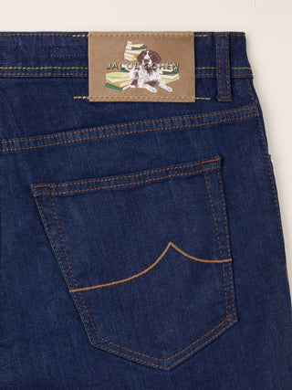 Bard Regular-Slim 5 Pocket Jeans in Dark Blue Super Stretch Denim with Rinse Wash 2