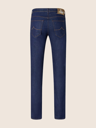 Bard Regular-Slim 5 Pocket Jeans in Dark Blue Super Stretch Denim with Rinse Wash 3
