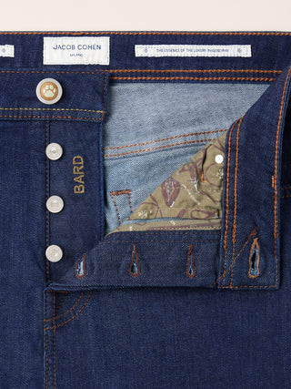 Bard Regular-Slim 5 Pocket Jeans in Dark Blue Super Stretch Denim with Rinse Wash 4