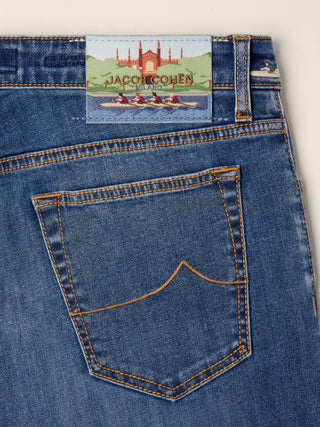 Bard Regular-Slim 5 Pocket Jeans in Light Blue Stretch Denim with Vintage Wash 2