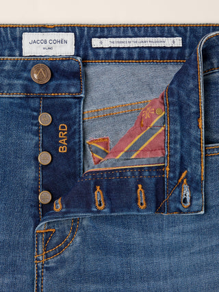 Bard Regular-Slim 5 Pocket Jeans in Light Blue Stretch Denim with Vintage Wash 5