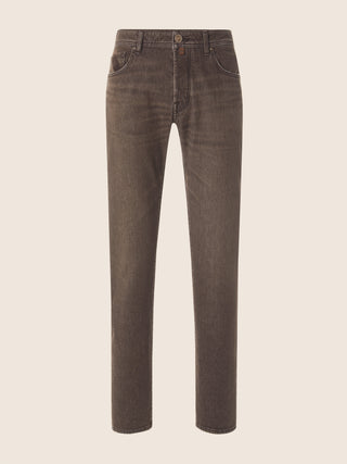 Bard Regular-Slim 5 Pocket Jeans in Dark Brown Comfort Denim with Marble Effect 1