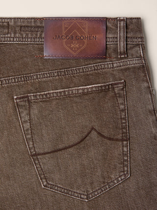 Bard Regular-Slim 5 Pocket Jeans in Dark Brown Comfort Denim with Marble Effect 2