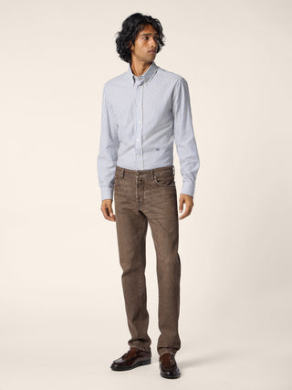 Bard Regular-Slim 5 Pocket Jeans in Dark Brown Comfort Denim with Marble Effect 3