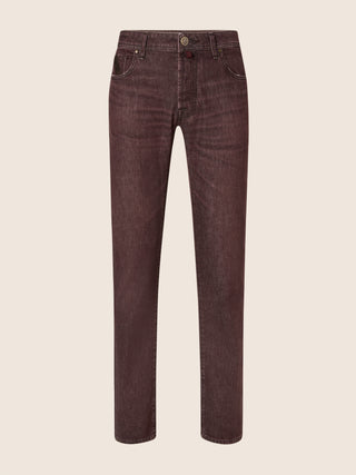 Bard Regular-Slim 5 Pocket Jeans in Burgundy Comfort Denim with Marble Effect 1