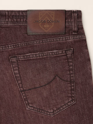 Bard Regular-Slim 5 Pocket Jeans in Burgundy Comfort Denim with Marble Effect 2