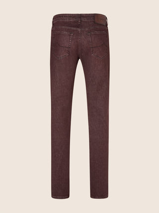 Bard Regular-Slim 5 Pocket Jeans in Burgundy Comfort Denim with Marble Effect 3