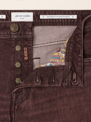 Bard Regular-Slim 5 Pocket Jeans in Burgundy Comfort Denim with Marble Effect 4