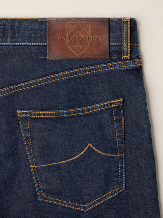 Edo Regular-Straight 5 Pocket Jeans in Dark Blue Cotton and Lyocell Comfort Denim with Rinse Wash 2
