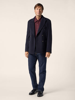 Edo Regular-Straight 5 Pocket Jeans in Dark Blue Cotton and Lyocell Comfort Denim with Rinse Wash 3