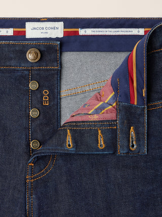 Edo Regular-Straight 5 Pocket Jeans in Dark Blue Cotton and Lyocell Comfort Denim with Rinse Wash 5