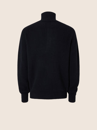 Sweater in Navy Blue Ribbed Cashmere with Regimental Collar 2