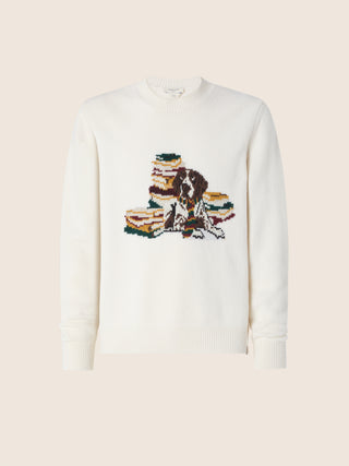 Sweater in Cream White Virgin Wool and Cashmere with Jacquard Motif 1