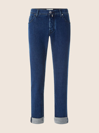 Nick LTD Slim 5 Pocket Jeans in Dark Blue Stretch Selvedge Denim with Rinse Wash