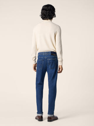 Nick LTD Slim 5 Pocket Jeans in Dark Blue Stretch Selvedge Denim with Rinse Wash 4