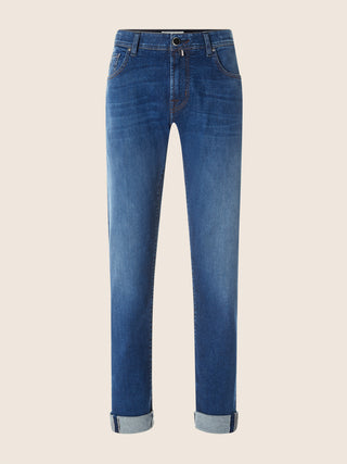 Bard Fast LTD Regular-Slim 5 Pocket Jeans in Medium Blue Stretch Selvedge Denim with Vintage Wash