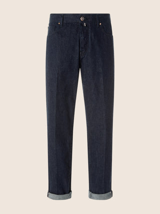 Edo LTD Regular-Straight 5 Pocket Jeans in Dark Blue Japanese Selvedge Denim with Rinse Wash 1