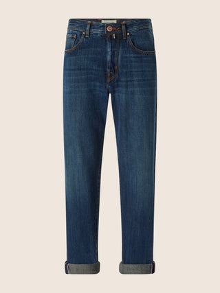 Edo LTD Regular-Straight 5 Pocket Jeans in Dark Blue Japanese Selvedge Denim with Vintage Wash 1