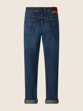 Edo LTD Regular-Straight 5 Pocket Jeans in Dark Blue Japanese Selvedge Denim with Vintage Wash 3