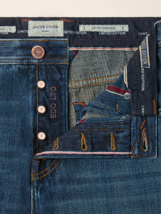 Edo LTD Regular-Straight 5 Pocket Jeans in Dark Blue Japanese Selvedge Denim with Vintage Wash 4