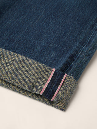 Edo LTD Regular-Straight 5 Pocket Jeans in Dark Blue Japanese Selvedge Denim with Vintage Wash 5