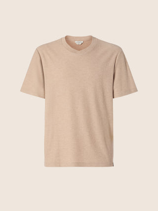 T-shirt in Beige Melange Cotton and Cashmere Cashisland Piquet
