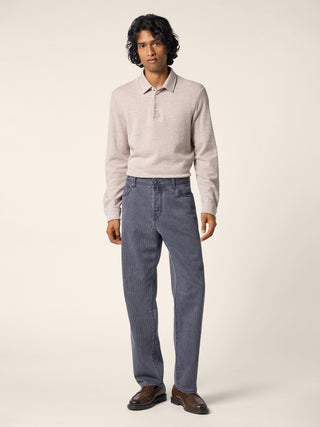 Long-sleeve Polo Shirt in Beige Wool and Cotton Jersey Piquet 2
