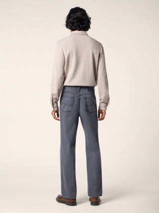 Long-sleeve Polo Shirt in Beige Wool and Cotton Jersey Piquet 3