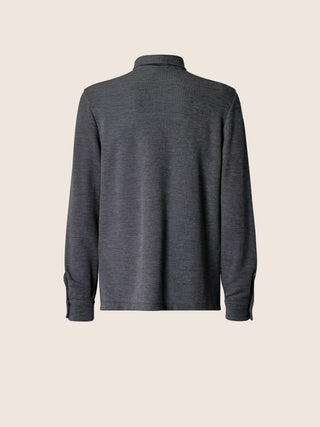 Long-sleeve Polo Shirt in Teal Blue Wool and Cotton Jersey Piquet 2