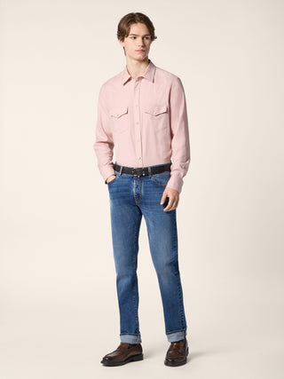 Western Shirt in Powder Pink Cotton and Cashmere Batavia 2