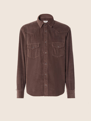 Western Shirt in Dark Brown Cotton Corduroy