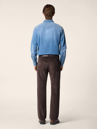 Lightweight Western Shirt in Light Blue Denim with Stone Wash 3