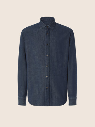 Hemd aus leichtem, dunkel-indigoblauem Denim mit Rinse Wash