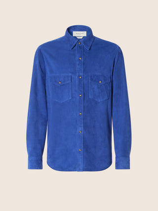 Western Overshirt in Neon Blue Lightweight Suede