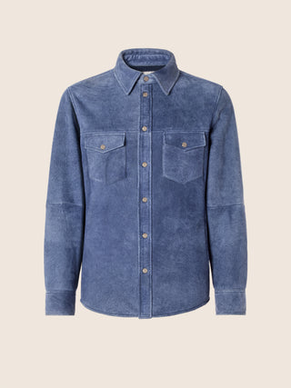 Western Overshirt in Blue Lacaune Shearling with Stone Treatment
