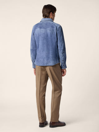 Western Overshirt in Blue Lacaune Shearling with Stone Treatment 3