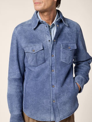 Western Overshirt in Blue Lacaune Shearling with Stone Treatment 4