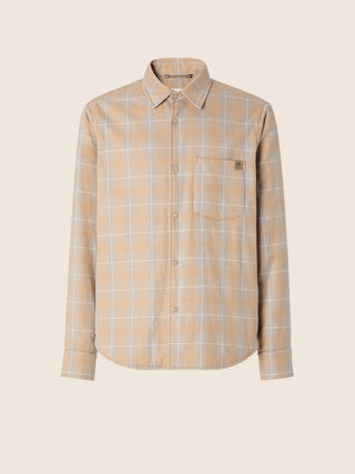 Sobrecamisa acolchada de batavia de algodón y lyocell color ámbar claro y azul cielo 1