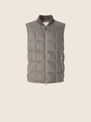 Weste mit Reißverschluss aus taupefarben meliertem Comfort Flanell Vitale Barberis Canonico