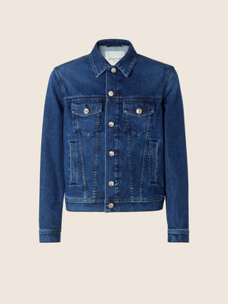 Trucker Jacket in Medium Blue Kodenshi® Stretch Denim with Stone Wash