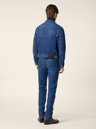 Trucker Jacket in Medium Blue Kodenshi® Stretch Denim with Stone Wash 3