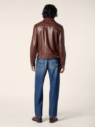 Trucker Jacket in Wine Red Nappa Leather 3