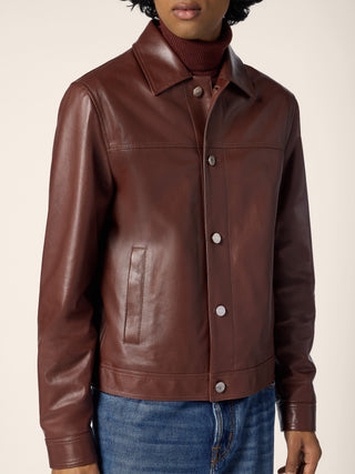 Trucker Jacket in Wine Red Nappa Leather 4