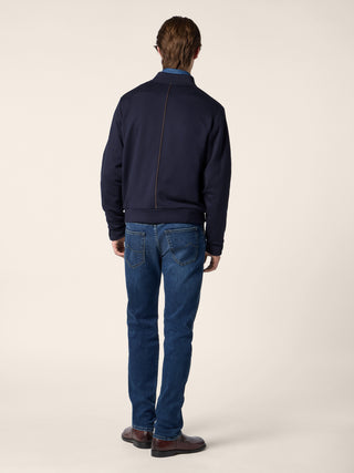 Zipped Sweatshirt in Navy Blue Melange Cotton and Cashmere Cashisland 3