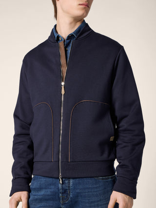 Zipped Sweatshirt in Navy Blue Melange Cotton and Cashmere Cashisland 4