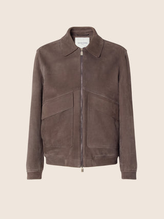 Aviator Jacket with Maxi Pockets in Dark Brown Nubuck Leather