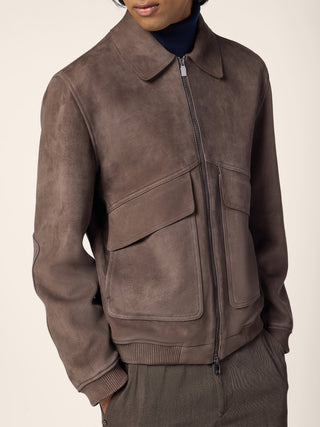 Aviator Jacket with Maxi Pockets in Dark Brown Nubuck Leather 4