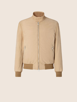 Bomber Jacket in Light Camel-Tone Nubuck Leather